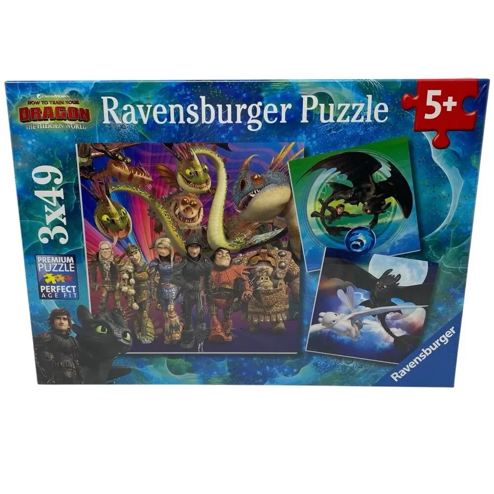 Ravensburger Jigsaw Puzzle How to Train Your Dragon 3x49 Toothless Kids 5+ New